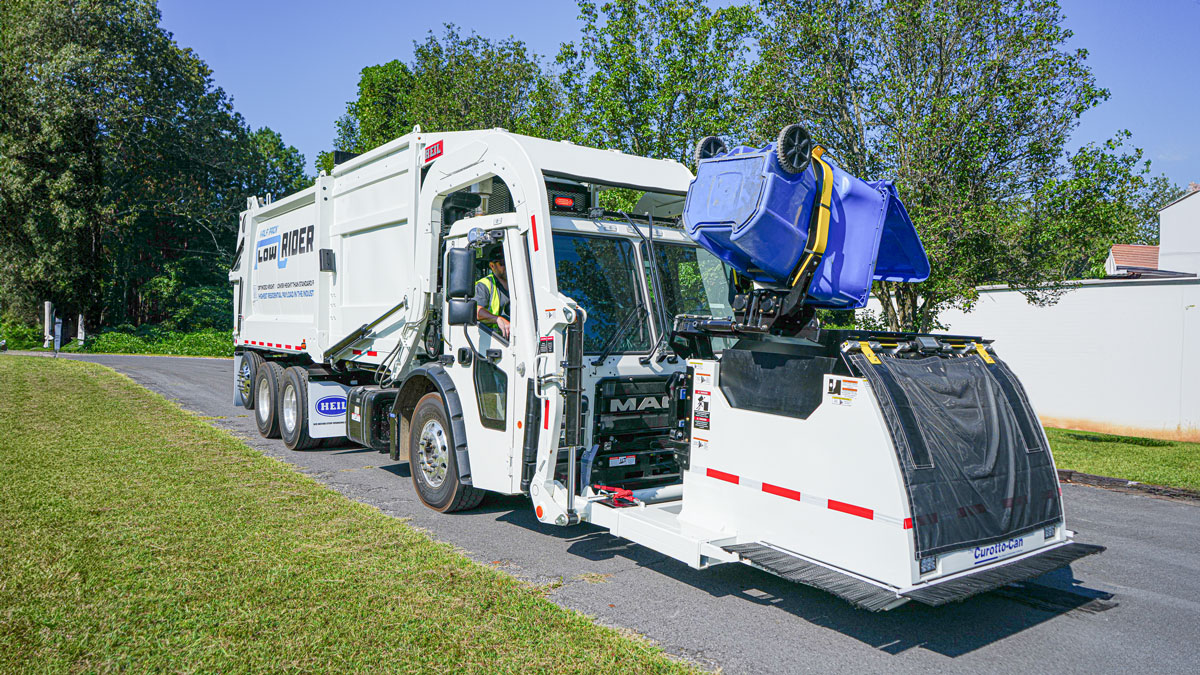 Heil automated front load garbage truck with Curotto Can for residential collection